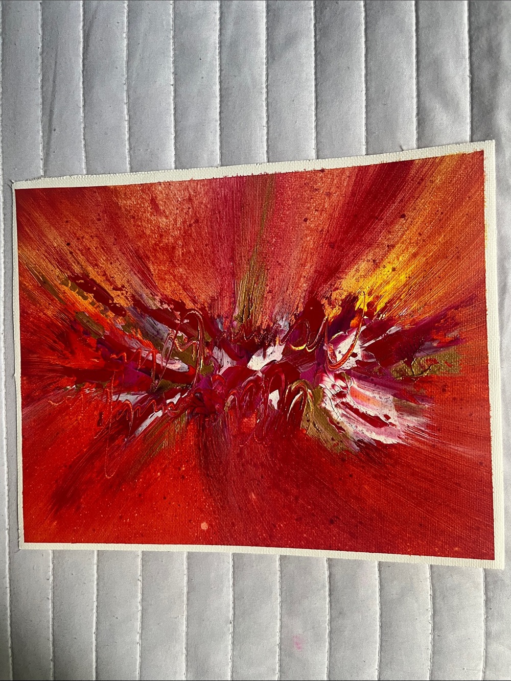 Abstract Burst Wall Art - Red and Gold Original Painting - Small Unframed Art